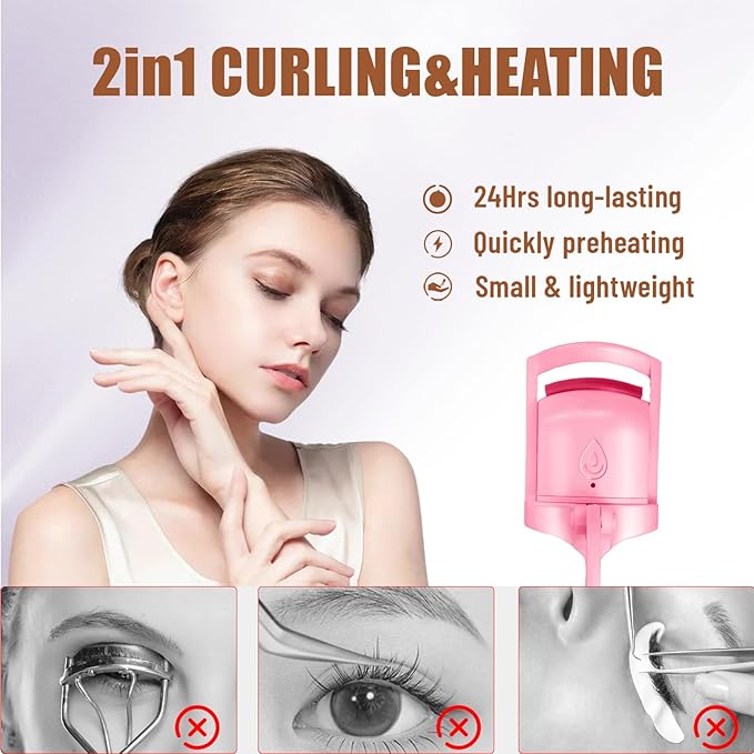 Heated Eyelash Curler Fast Heat Up in 5s - C-Shaped Rechargeable Electric Eyelash Curler for 24H Long Lasting Curls - Safe Anti-Burn Lash Curler Elevate Your Beauty with Stunning Lashes