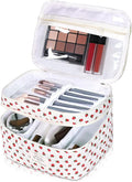 Makeup Bag, Portable Travel Make up Bag, Large Capacity Quilted Cosmetic Organizer Bag, Cute Floral Toiletry Bag for Women Girls (Strawberry)