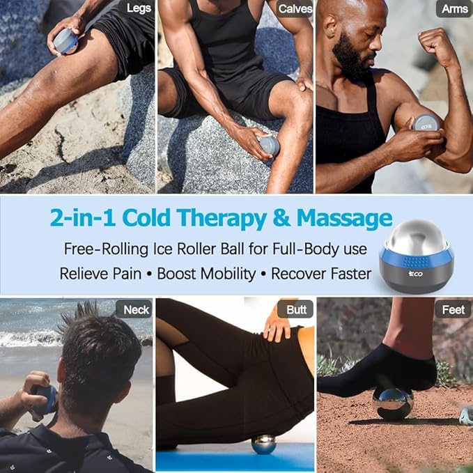 iECO Cold Massage Roller Ball - Ice Roller Ball for Muscles Deep Tissue, Cold & Heat Therapy, Plantar Fasciitis Roller