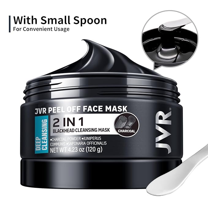 JVR Peel Off Face Mask, Blackhead Mask for Men, Charcoal Peel Off Black Mask, Facial Mask Refreshing and Deep Cleansing for All Skin Types 4.23 OZ