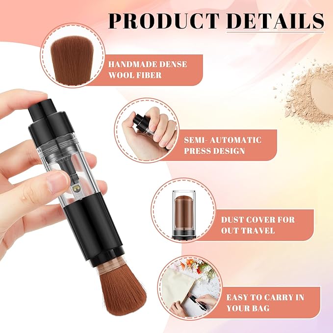 Tioncy 2 Pcs Refillable Loose Powder Brush Embossing Powder Brush Reusable Travel Spray Applicator Tool Retractable for Card Making Scrapbooking Craft Paint Makeup(Black, Brown)