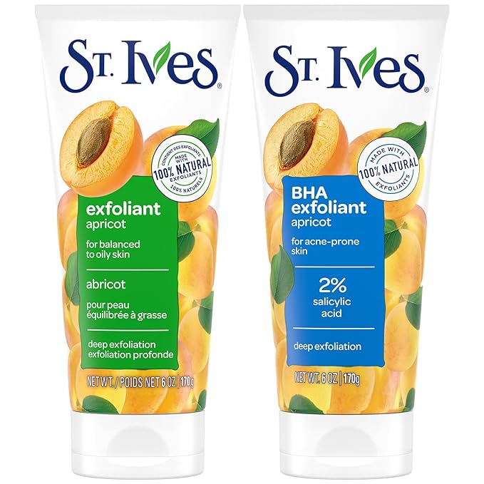 St. Ives Face Scrub, Exfoliant Variety 2-Pack, Fresh Skin & BHA Apricot Scrubs, 6 Oz Ea