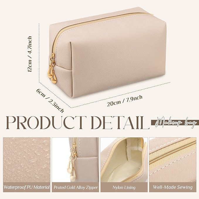 Kigeli 15 Pcs Aesthetic Makeup Bags PU Leather Cosmetic Pouches Waterproof Plain Toiletry Bags Makeup Pouches Bulk for Women Party Gift Travel Storage Organizer(Nude Color)