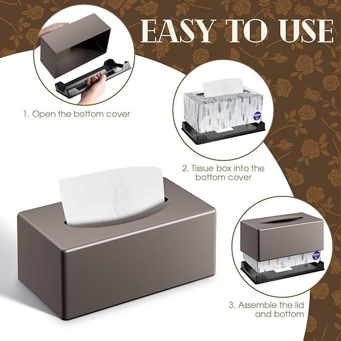 Tissue Box Cover, Rectangular Facial Tissue Holder with Bottom, Decorative Storage Box for Bathroom Vanity, Toilet Tank, Car, Dressers, Night Stand, Rv, Parlors and Offices - Brown