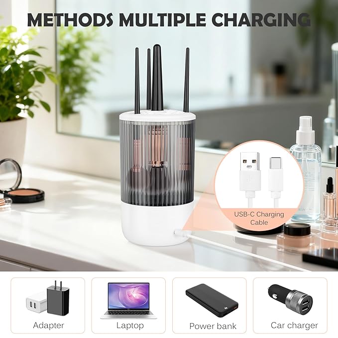 Electric Makeup Brush Cleaner Machine, 4 Timer Settings Cosmetic Brush Cleaner, Make Up Brush Cleaner Cleanser for All Size Brushes, Automatic Beauty Tool – Great Gift for Women