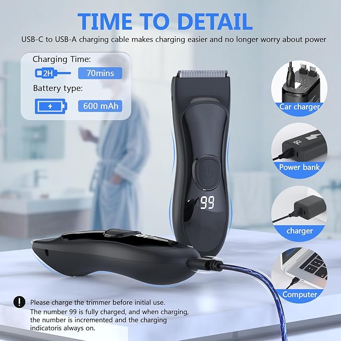 Body Hair Trimmer with Ceramic Blade - Manscaper Electric Razor for Men Women, Electric Shaver for Pubic Hair, Chest, Legs & Bikini, Waterproof & Rechargeable, Led Display