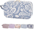 Narwey Makeup Bag, Mini Makeup Pouch with Zipper, Organized Pockets for Women (Blue Leaf, Small)