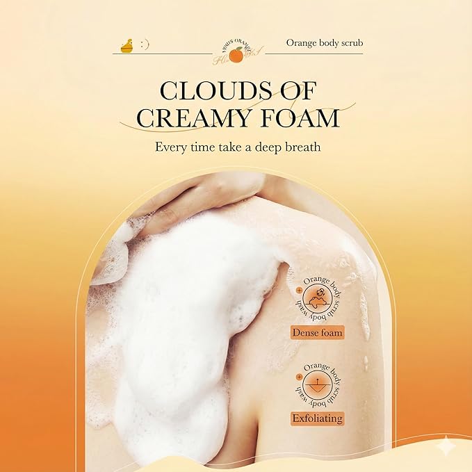Orange Exfoliating Body Wash - [300ml] Vitamin C Brightening Shower Gel with Natural Scrub - Citrus Scented Mild Body Scrub for Glowing Skin & Roughness - Refreshing Daily Cleanser