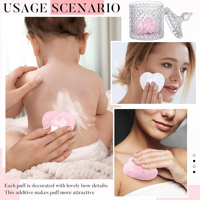 Tioncy 3 Pcs Large Body Powder Puff and Container Valentine's Day gift Powder Container with Puff Crystal Case Soft Washable Reusable Velour Face Body Glitter Wet Dry Makeup(Cylinder,Clear)