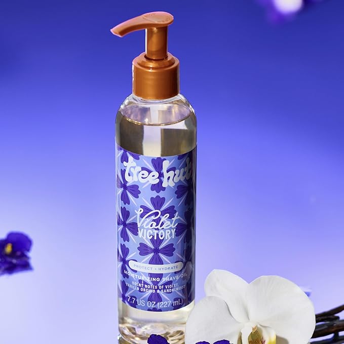 Tree Hut Violet Victory Moisturizing Shave Oil, Hydrating & Nourishing Shave with Shea Butter & Natural Oils, Helps Prevent Bumps & Irritation, Smooth & Soft Skin, Shaving Cream Alternative, 7.7 oz
