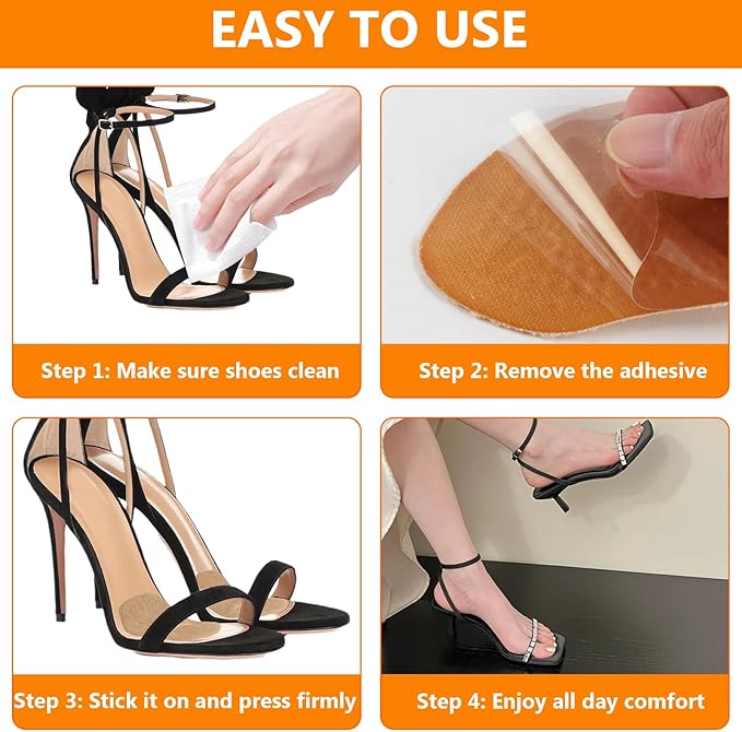 4 Pairs Metatarsal Pads Women & 4 Pairs Ball of Foot Cushions,Non-Sliding Insole Pads for Open Toe,Heel Pads Inserts for Too Big Shoe(Beige+Black)