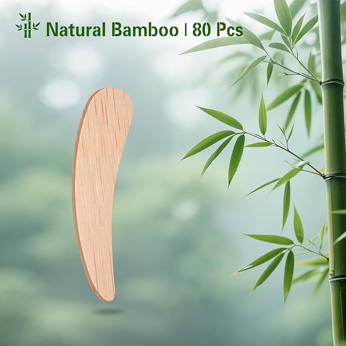 Bamboo Makeup Spatula Set - 80PCS Mini Cosmetic Spatulas Beauty Tools for Creams Mask & Skincare, Facial Massage,Reusable Facial Applicators with Smooth Edges