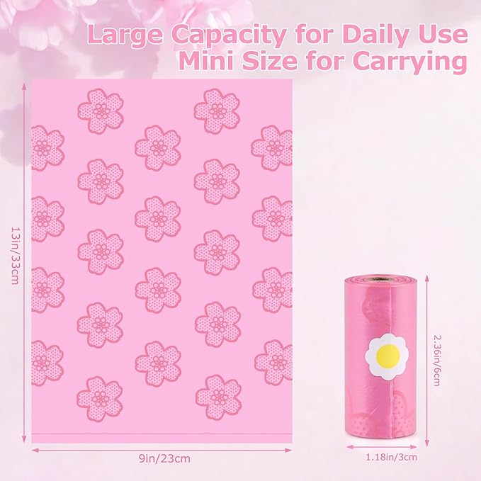180 PCS Sanitary Napkin Disposal Bags Cherry Blossom Scented, Pink Disposable Sanitary Bag Personal Care Disposal for Tampons Trash Bag, Disposable Mini Bags for Women Privacy Handling Bag Diaper Sack