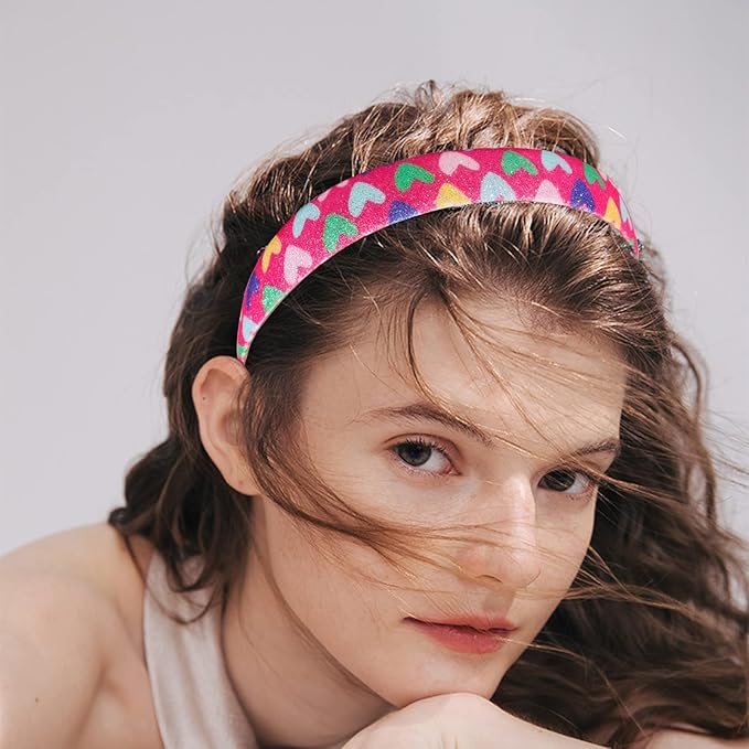 Fishdown Rainbow Headband for Girls，8 pcs Glitter Headbands for Girls, Glitter Heart Headband for Toddler Kids Sequin Headbands for Girl
