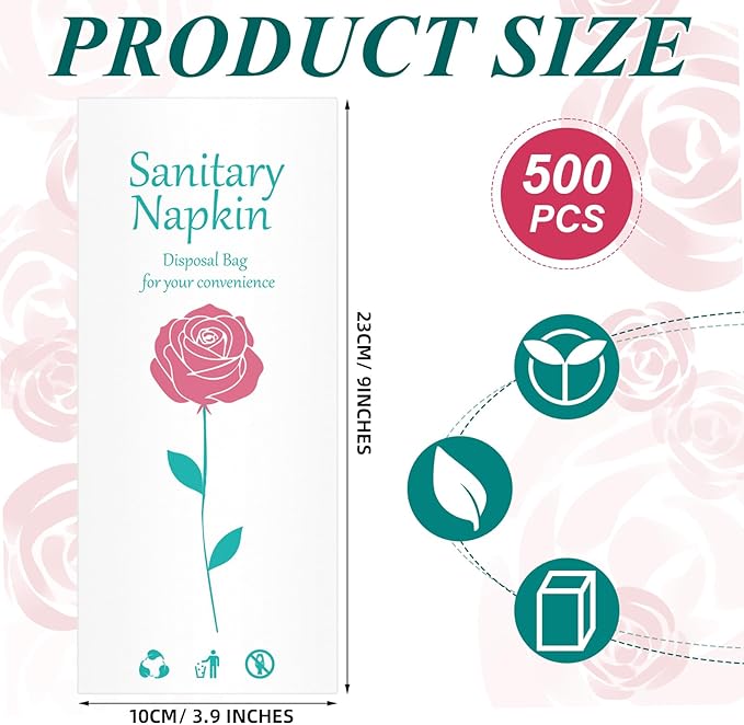 500 Pcs Floral Sanitary Napkin Disposal Bags Feminine Hygiene Leak-Proof Personal Care Biodegradable Waste Bags for Pads Tampon Liners 9 x 3.9 Inches
