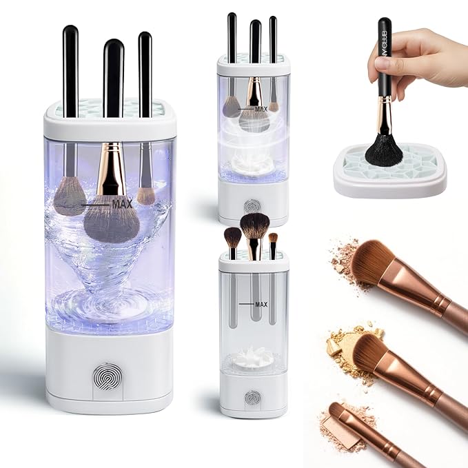3 IN 1 Electric Makeup Brush Cleaner Machine With Dryer, Holder, Portable Automatic USB Cosmetic Brushes Cleaner Tool Deep Cleaning for All Size Beauty Makeup Brush Set, Sponges, Blush Brush