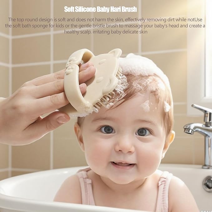 6 Piece Baby Hair Brush & Comb Set, Natural Bamboo & Goat Bristle for Cradle Cap Care, Newborn to Toddler Grooming Kit with Silicone Scrubbers for Scalp Massage