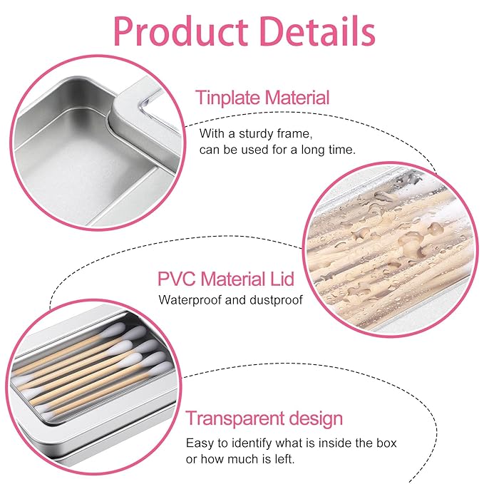 2PCS Metal Cotton Swab Holder, Portable Small Floss Pick Holder, Reusable Empty Metal Cotton Ball Case with Dust Lid for Travel Swabs Hair Ties Floss