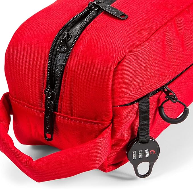 Cookies Smell Proof Head Stash Bag – Unisex Toiletry Bag for Men & Women with Lock, Double Zipper Closure, Durable Poly Canvas Build – Travel Case for Personal Hygiene Products & Grooming Kits – Red