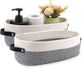 2 Pack Small Cotton Rope Woven Basket Toilet Paper Baskets for Organizing Decorative Basket for Boho Decor Small Storage Basket 13"x5.9"x4" Variegated Gray&White
