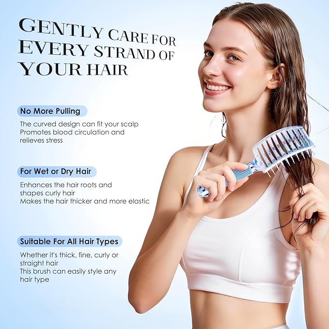 Hair Brush for Women with Hair Clips, Professional Curved Vent Brush for Faster Blow Drying & Detangling, for Wet or Dry Curly, Thick, Fine Hair, Ideal Mothers Day, Birthday, Christmas Gift for Her