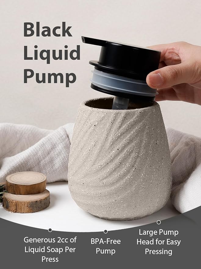 14 oz Ceramic Hand Soap Dispenser for Bathroom & Kitchen - Refillable Liquid Dish Pump with Non-Drip Design, Modern Farmhouse Style