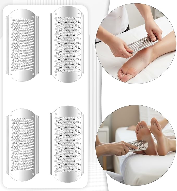 8 PCS Foot File, Callus Remover for Feet Stainless Steel Replacement Blades 2 Designs Big & Fine Hole Foot File Pedicure Tool Detachable Feet Scrubber for Rasp Corn Hard Skin Remove, Wet and Dry Use