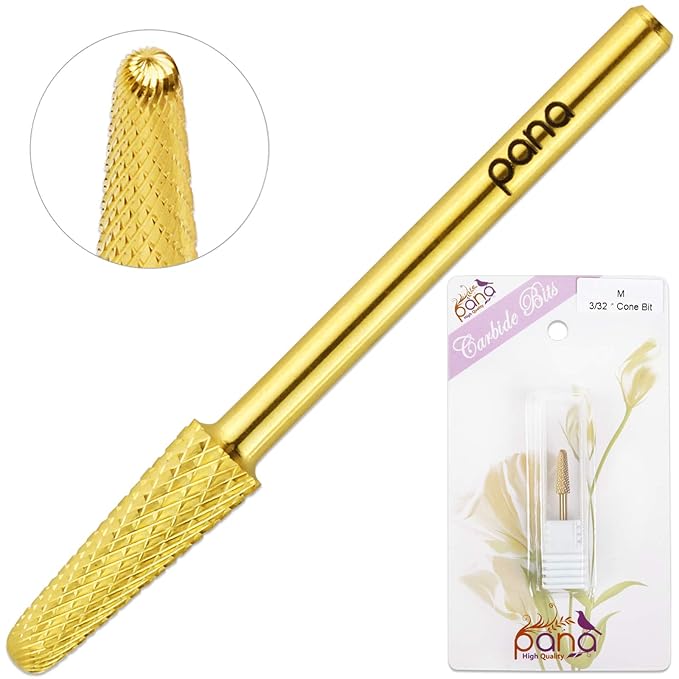 USA PANA Professional 3/32" Shank Size - Cone Shape Carbide Bit - Nail Drill Bit for Manicure Pedicure Tools Dremel Machine - Gold, Silver (Medium, Gold)