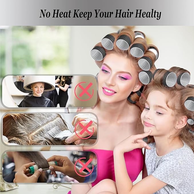 Hair Roller Set,Velcrorollers for Hair,Self Grip Hair Rollers, Salon Hairdressing Curlers, DIY Hair Styles, 3 Sizes Jumbo Large Medium 18pcs Rollers with Makeup Case,Clips & Comb Heatless Curlers