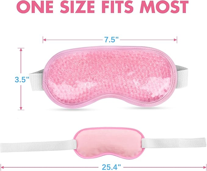 LotFancy Cooling Eye Mask, 2 Reusable Gel Eye Masks, Adjustable Bead Eye Mask, Hot Cold Eye Compress for Dry Eyes, Puffy Eyes, Dark Circles, Migraine, Stye Treatment