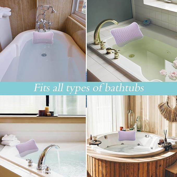 Bath Pillows for tub,Home Spa Pillows for Bathtub, Hot Tub,Head and Neck Support with 2 Strong Suction Cups,Purple