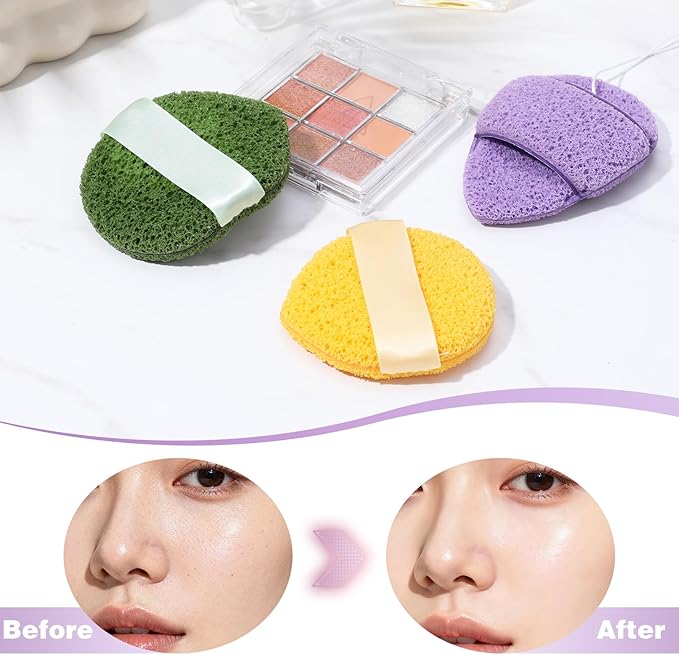 3PCS Facial Sponges, Colorful Face Scrubber for Cleansing and Exfoliating, Reusable Daily Cleansing Face Pads, Compressed Blackhead Remover for Skin(Green Yellow Pink)