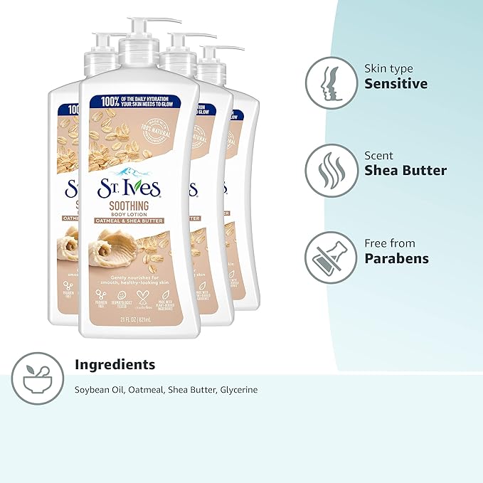 St. Ives Soothing Hand & Body Lotion for Women with Pump, Daily Moisturizer Oatmeal and Shea Butter for Dry Skin, Made with 100% Natural Moisturizers, 21 fl oz, (Pack of 8)