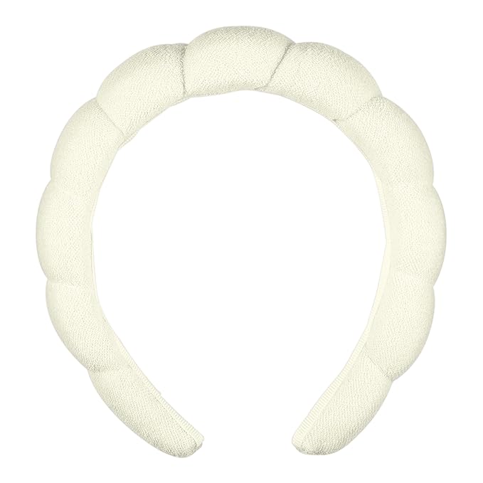 Conair Spa Makeup and Face Washing Headband, Ultra-Absorbent Microfiber Skincare Headband, Soft Terry Cloth, No-Pull Band Gentle on Hair and Head, Bubble Design, Ivory