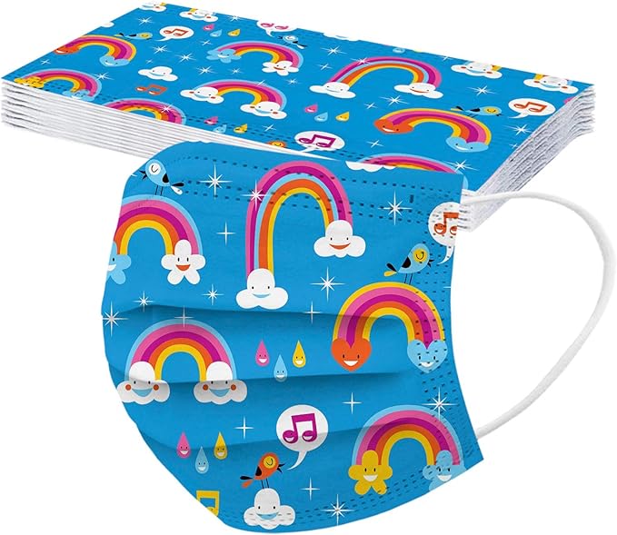 50Pcs Kids Face Mask Childrens 3 Ply Non-Woven Protective Breathable Kids Face Mask for Boys Girls Outdoor School