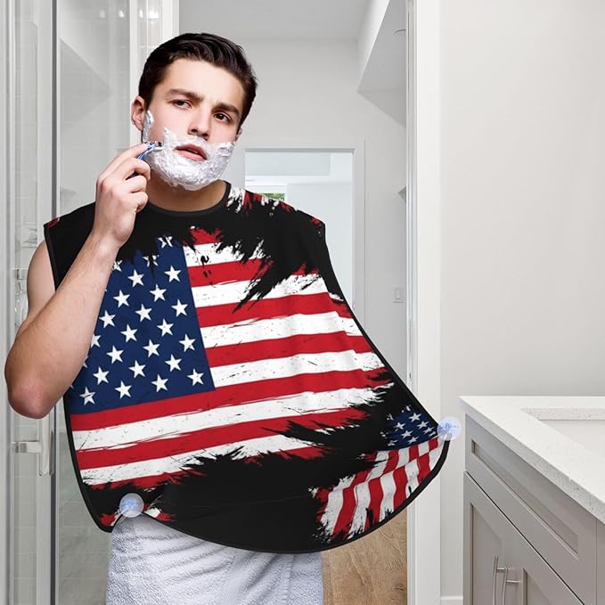 Men's Beard Maintenance Apron, Waterproof & Easy Clean, Grunge USA American Flag