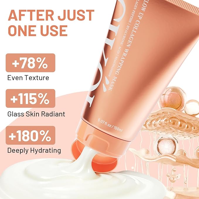 Collagen Peptides Night Wrapping Face Mask, Hyaluronic Acid Peel Off Masks with Vitamin E for Deep Hydrating and Smooth Looking, Overnight Facial Mask for Women Glass Skin, 150ML Large Size