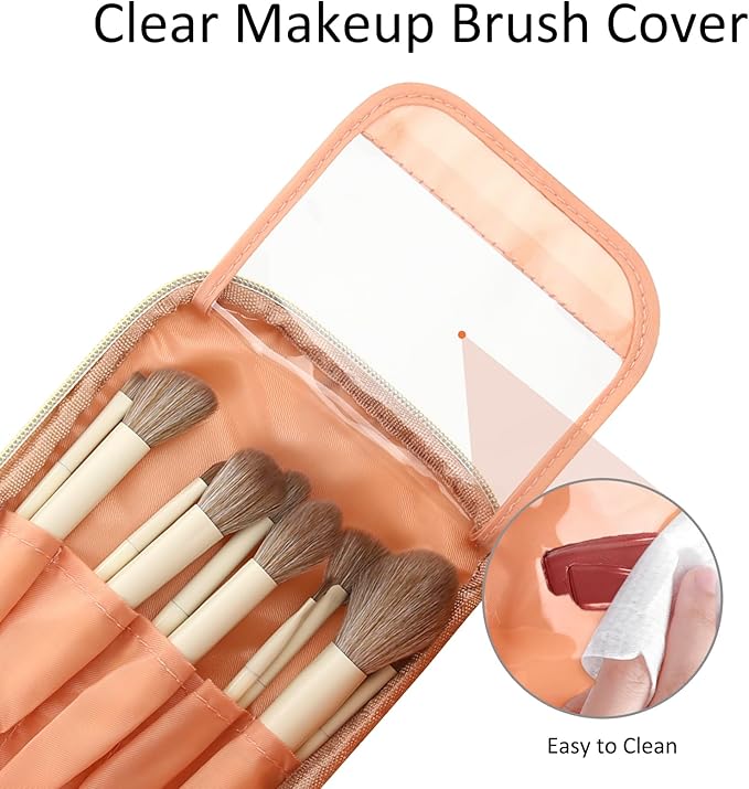 Small Makeup Bag Travel Cosmetic Bag Toiletry Zipper Pouch Make Up Organizer Bag with Handle Purse for Women Soft PU Leather Skincare Case (L01-Beige)
