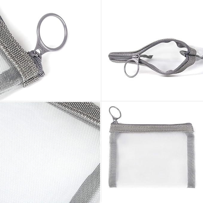 patu Zipper Mesh Bags, Pack of 5 (XS/S/M/L & Long Pouch), Beauty Makeup Cosmetic Accessories Organizer, Travel Toiletry Kit Set Storage Case, Gray