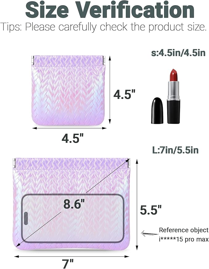 2 PC Small Makeup Bag for Purse, Lipstick Holder & Purse Organizer Pouches, Waterproof Faux Leather Cosmetic Bag, Slim Travel Makeup Pouch for Women Daily & Travel Essentials