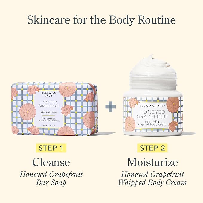 Beekman 1802 Whipped Body Cream – Rich Body Butter & Moisturizing Body Cream, Goat Milk Lotion, Shea Butter & Vitamin E, Hydrating Body Moisturizer for Dry Skin - Honeyed Grapefruit 8 oz