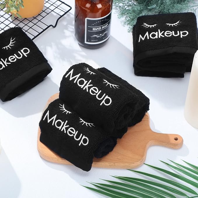 Shimeyao 13x13 Inch Black Makeup Towels Bulk Reusable Makeup Washcloths for Face Facial Remover Washcloths Absorbent Cotton Towel for Salon Spa Women Skin Care(12 Pcs,Classic)