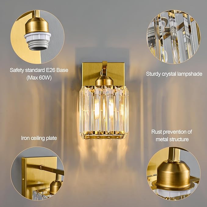 Wall Sconces Crystal Gold Wall Sconce Set of Two Indoor Wall Lamp Modern Wall Light Bathroom Vanity Light Fixtures Wall Lighting Wall Mounted Room Sconce