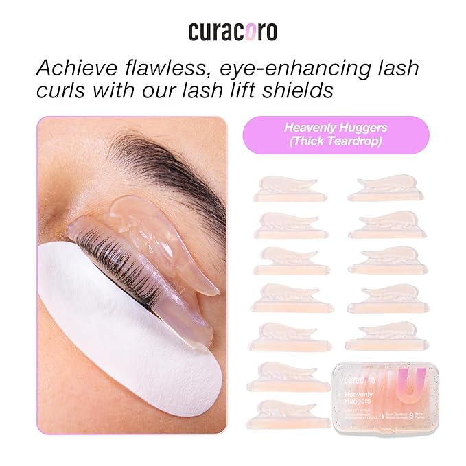 Curacoro Lash Lift Shields, 16 Pcs/8 Sizes Lash Lift Rods, Lash Lift Pads for Eyelash Curling and Lifting, Reusable Silicone Lash Rods For Eyelash Perm Lamination