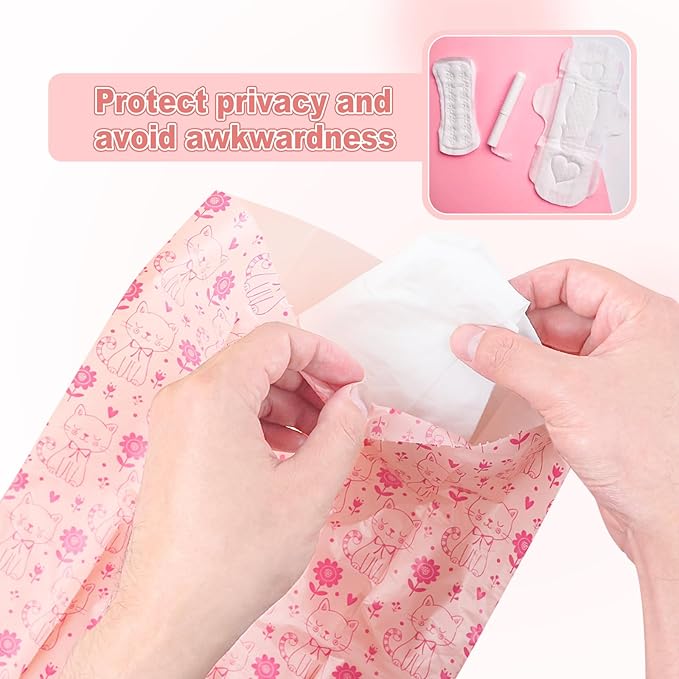 146Pcs Disposal Sanitary Napkin Bags, Pink Feminine Privacy Protection Sanitary Tampons Menstrual Liners Bag, Personal Disposal Hygiene Period Diapers Bag for Women (144pcs with 2pcs Zipper Bags)