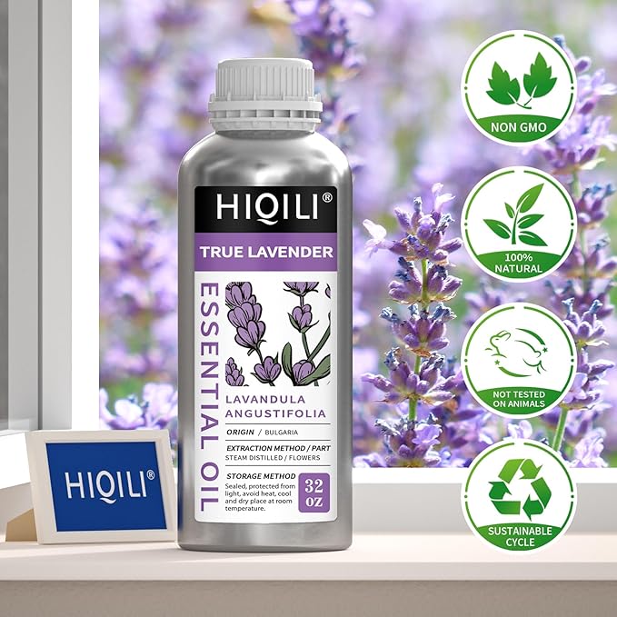 HIQILI 32 Fl Oz Lavender Essential Oil Pure, for Aromatherapy Diffuser, Hair, Includes Premium Dropper-32 Ounces