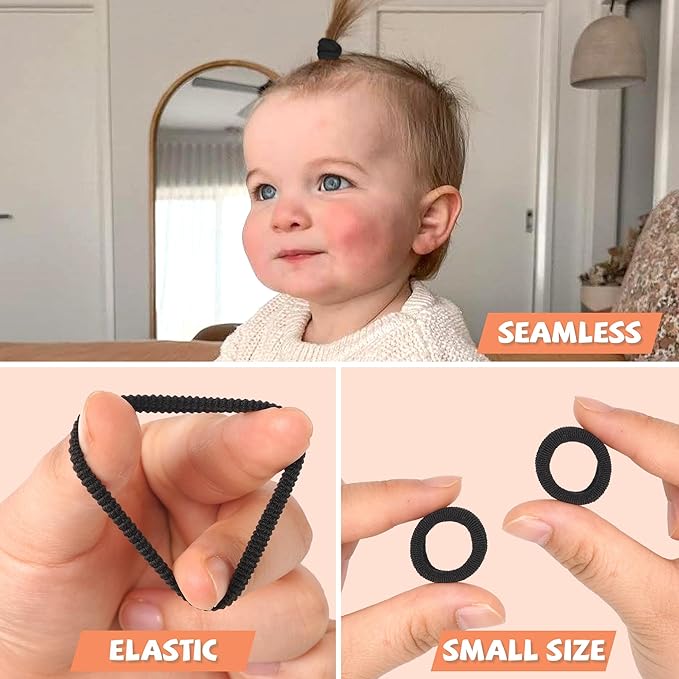 CÉLLOT Baby Hair Ties, Black Nylon Toddler Hair Ties for Girls, Kids Seamless Hair Bands, Girls Elastic Ponytail Holders, Diameter 0.8 Inch