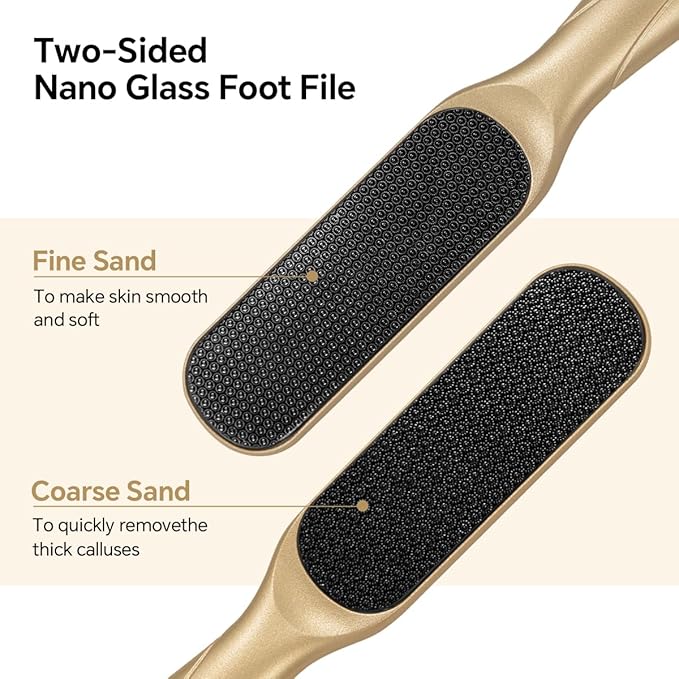 Nano Glass Foot File, Foot Callus Remover, Double Sided Pedicure Tools for Feet, Dual Use of Dry and Wet, Professional Hygienic Foot Scrubber to Achieve Smooth, Silky Feet Instantly (Golden)