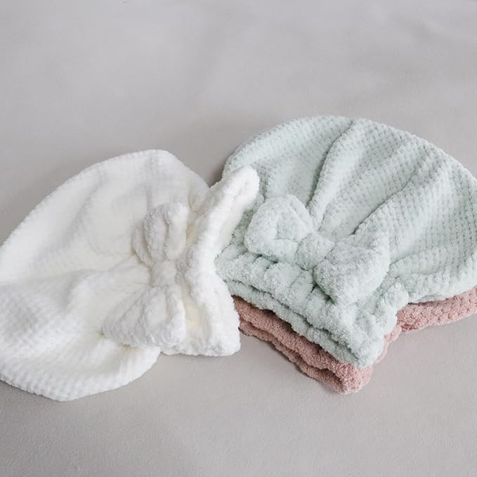 Jseng 3PC Microfiber Hair Towel Caps, Extrame Soft & Ultra Absorbent, Fast Drying Hair Drying Caps Towel Turban Wrap for Wet Hair Women