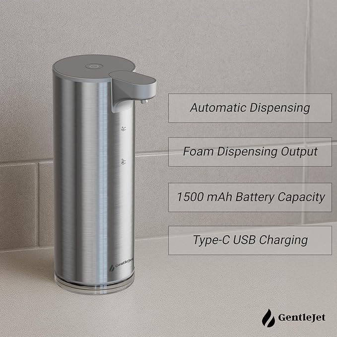 EasyFoam Automatic Foaming Soap Dispenser – Touchless Sensor, USB-C Rechargeable, 304 Stainless Steel, IPX5 Waterproof for Bathroom Kitchen Sink, 280 ml